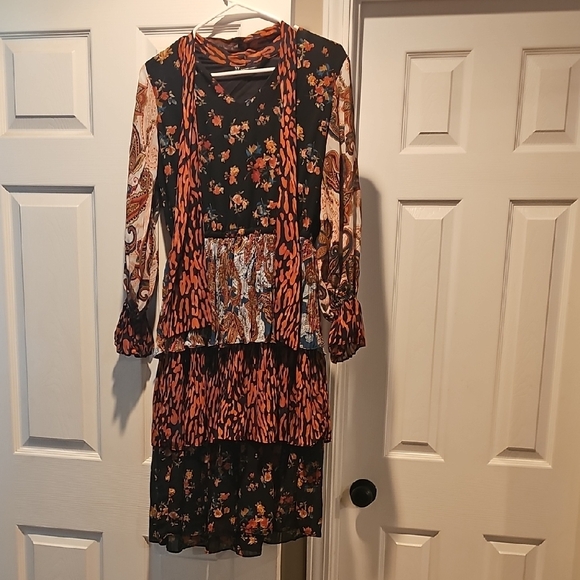 New York & Company Dresses & Skirts - New York & Company Black and Orange Midi Dress